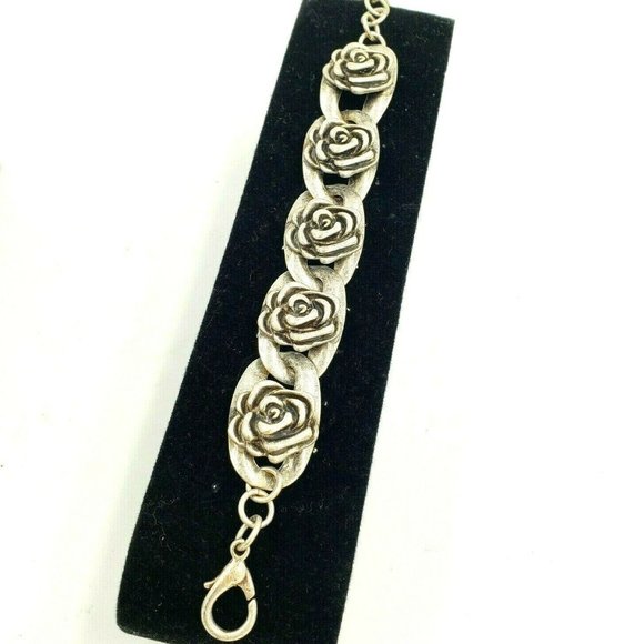 Tutti Frutti Silver Tone Rose Flower Link Bracelet - Picture 8 of 12